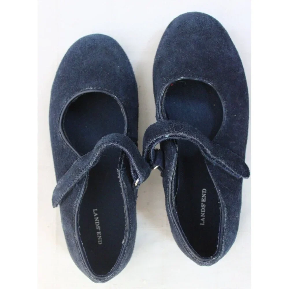 Lands' End Girl's Suede Navy Blue Mary Janes sz 11 M Dress Shoes Formal